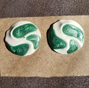 2/ $13 Green & White Unique Vintage Sparkly Swirl Circle Stud Earrings